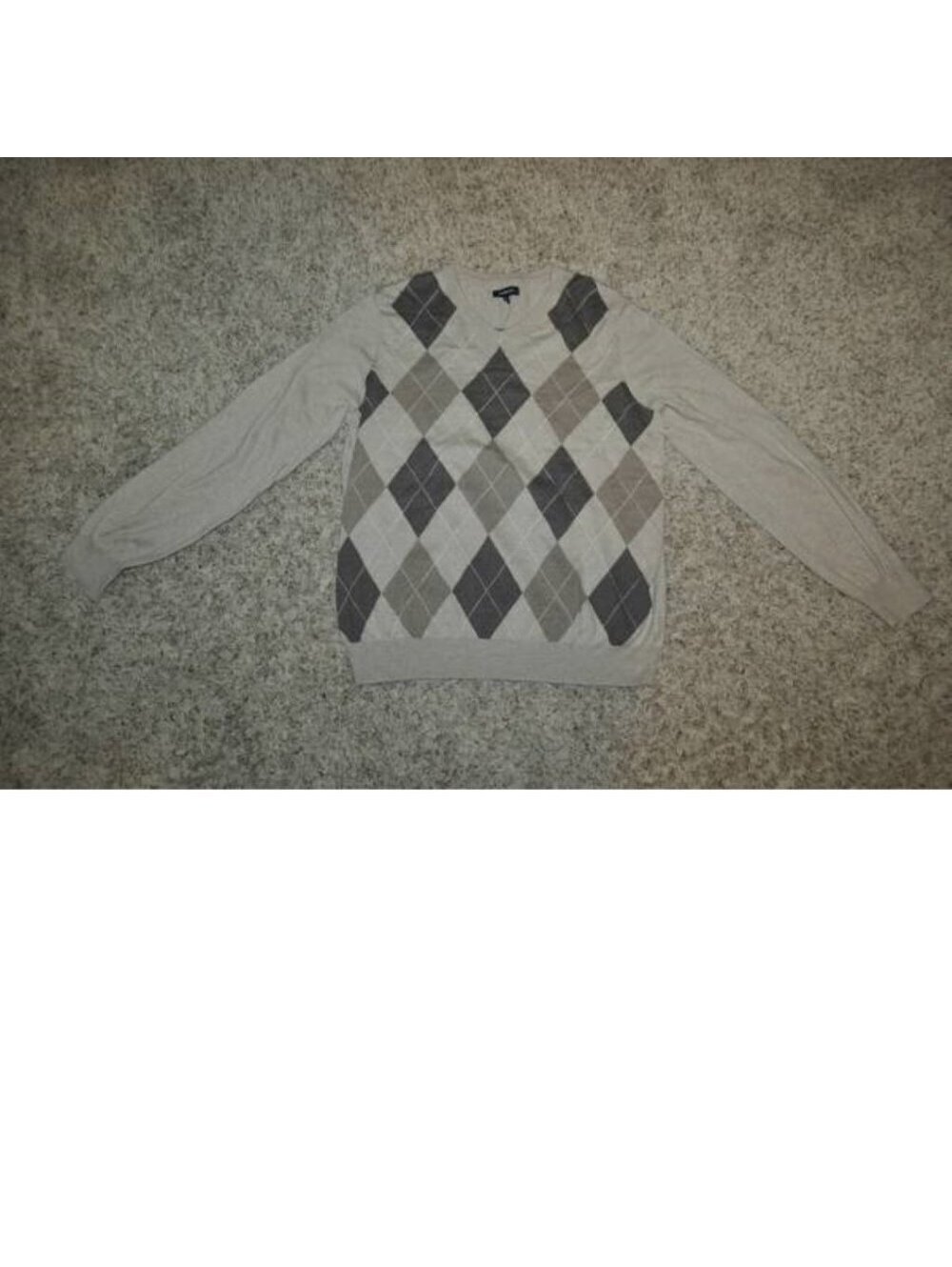 Croft & Barrow Sweater Mens XL Beige Argyle V-Neck Long Sleeve